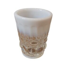 Vintage Mosser Glass Eye Winker Tumbler Cup Opalescent White Opal Crystal 4in